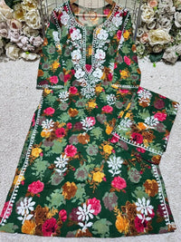 Floral Printed Mul Mul Plazo Set - Chikankari official