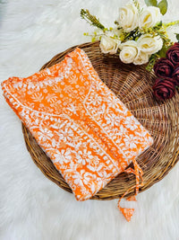 Flower Printed mul mul gown - Chikankari official