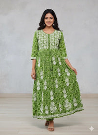 Flower Printed mul mul gown - Chikankari official