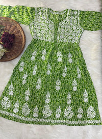 Flower Printed mul mul gown - Chikankari official