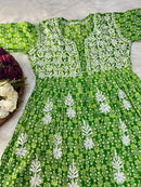 Flower Printed mul mul gown - Chikankari official