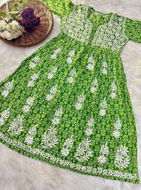 Flower Printed mul mul gown - Chikankari official