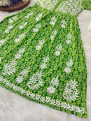 Flower Printed mul mul gown - Chikankari official