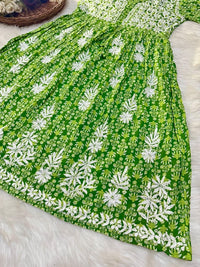 Flower Printed mul mul gown - Chikankari official