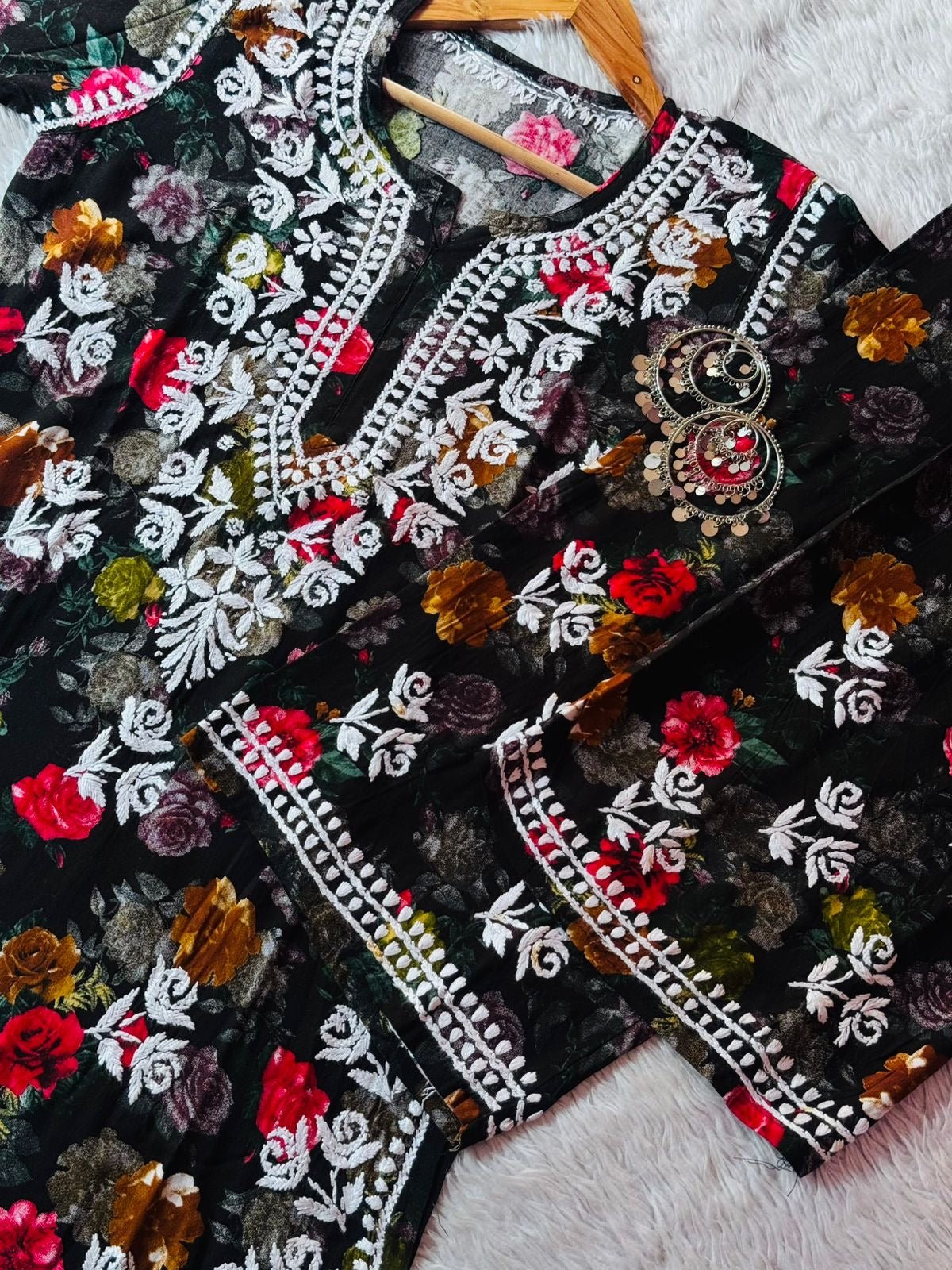 Flower printed Rayon set - Chikankari official
