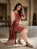 Frenchcrep Silk 3pc Rani Red creat Set - Chikankari official