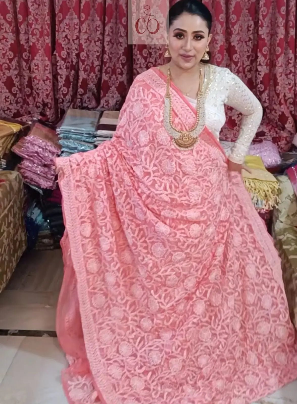 Full Jaal Georgette Saree All over Work Finest Finishing With Blouse - Chikankari official