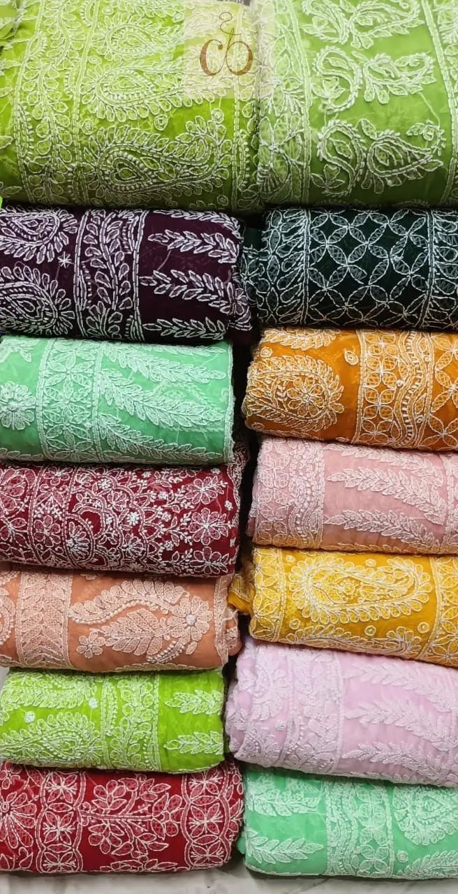 Full Jaal Georgette Saree All over Work Finest Finishing With Blouse - Chikankari official