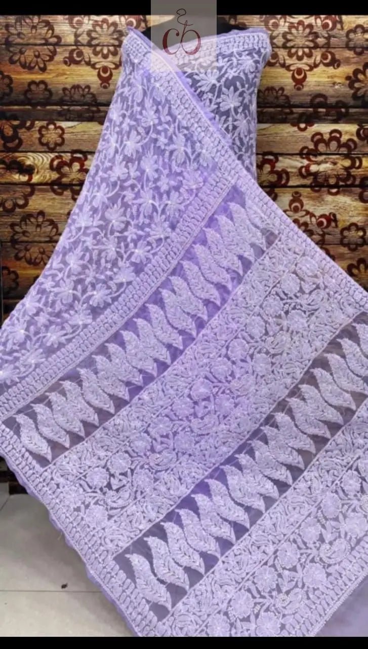 Full Jaal Georgette Saree All over Work Finest Finishing With Blouse - Chikankari official
