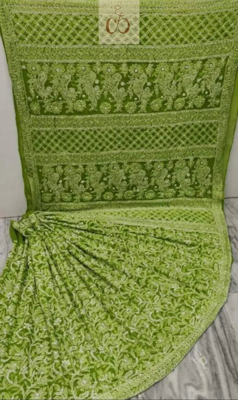 Full Jaal Georgette Saree All over Work Finest Finishing With Blouse - Chikankari official