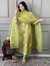 Full Neck mirror Work Organza Set - Chikankari official