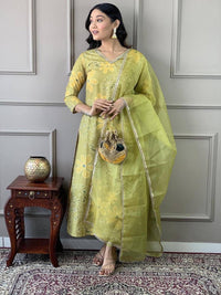 Full Neck mirror Work Organza Set - Chikankari official