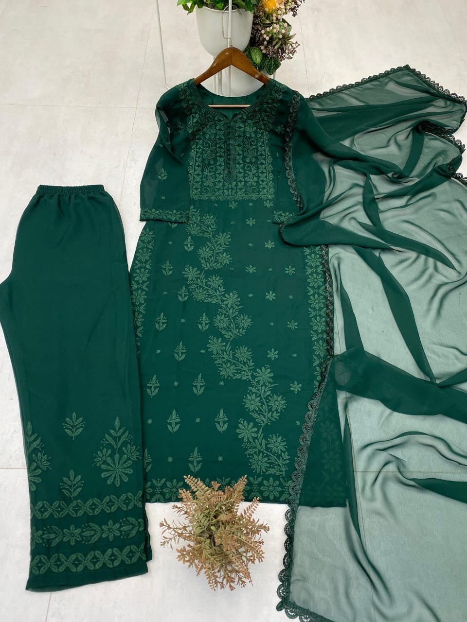 Georgette Embroidered 3pc Set - Chikankari official
