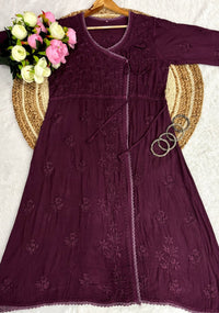 Ghas patti Hand rayon work dot Dori Angrakha - Chikankari official