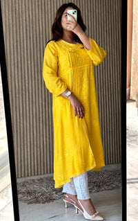 Ghas patti Hand rayon work dot Dori Angrakha - Chikankari official