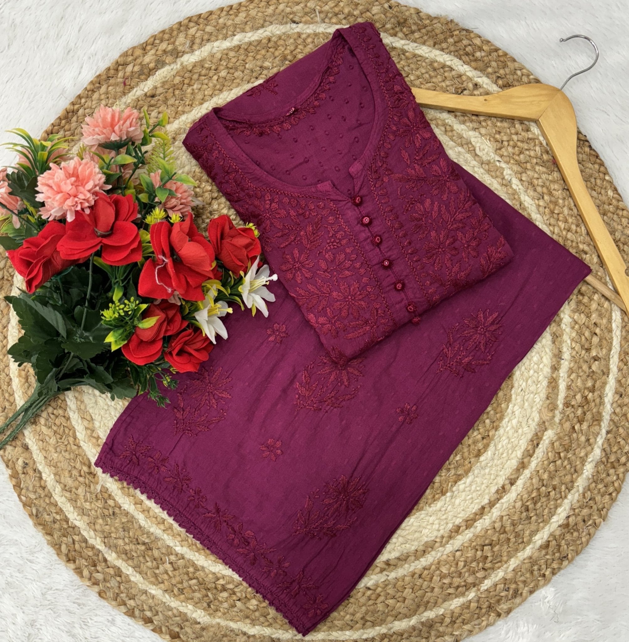 Ghas Patti Hand work dobby cotton combo - Chikankari official