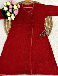 Ghas Patti Hand Work Reyon Dot Fabric Dori Lace Angrakha - Chikankari official