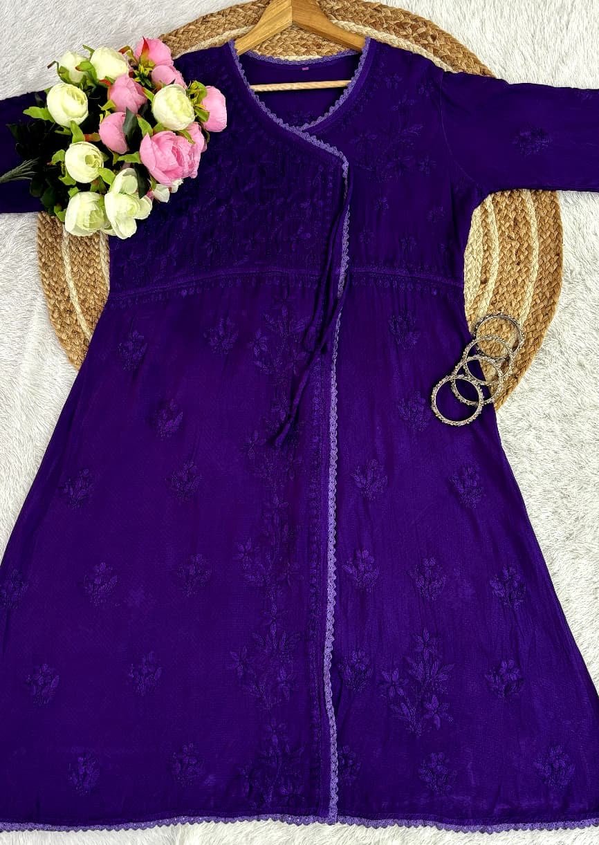 Ghas Patti Hand Work Reyon Dot Fabric Dori Lace Angrakha - Chikankari official