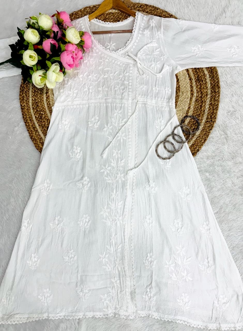 Ghas Patti Hand Work Reyon Dot Fabric Dori Lace Angrakha - Chikankari official