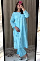 Ghass patti Dobby cotton plazzo set - Chikankari official