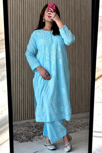Ghass patti Dobby cotton plazzo set - Chikankari official