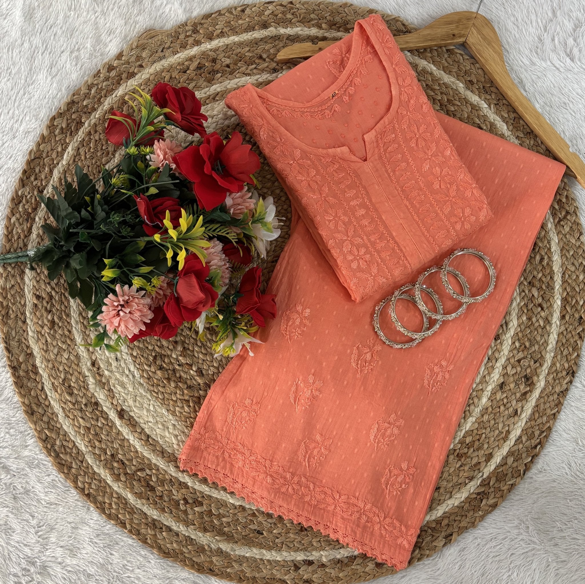 Ghass patti Dobby cotton Plazzo set - Chikankari official