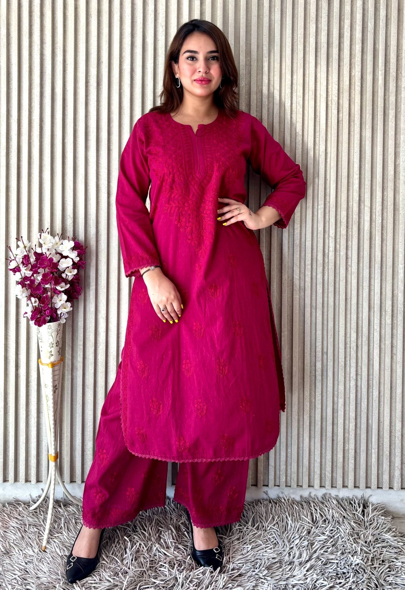Ghass patti Dobby cotton Plazzo set - Chikankari official