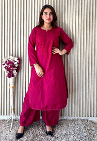 Ghass patti Dobby cotton Plazzo set - Chikankari official