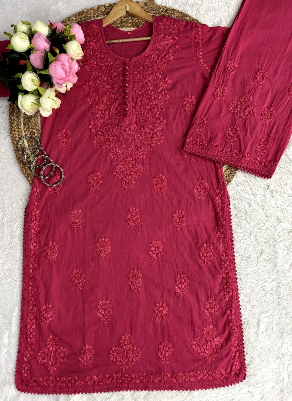 Ghass patti hand work kurta plazzo set - Chikankari official