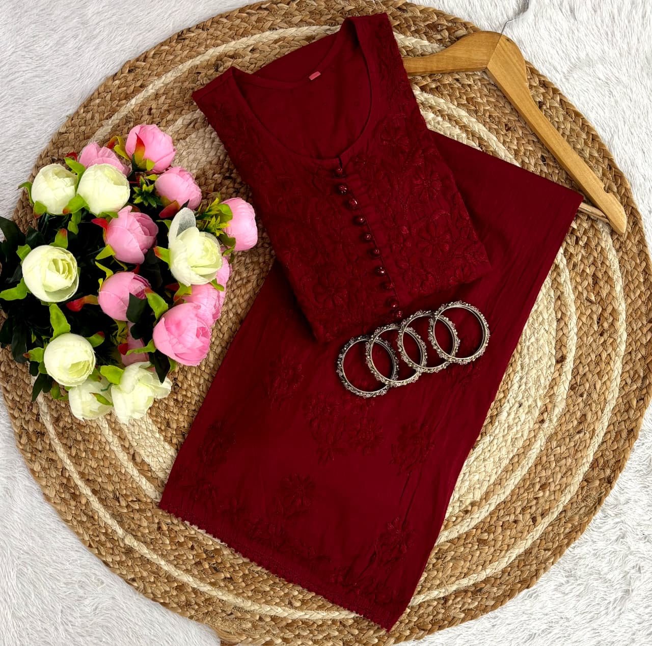 Ghass patti hand work kurta plazzo set - Chikankari official