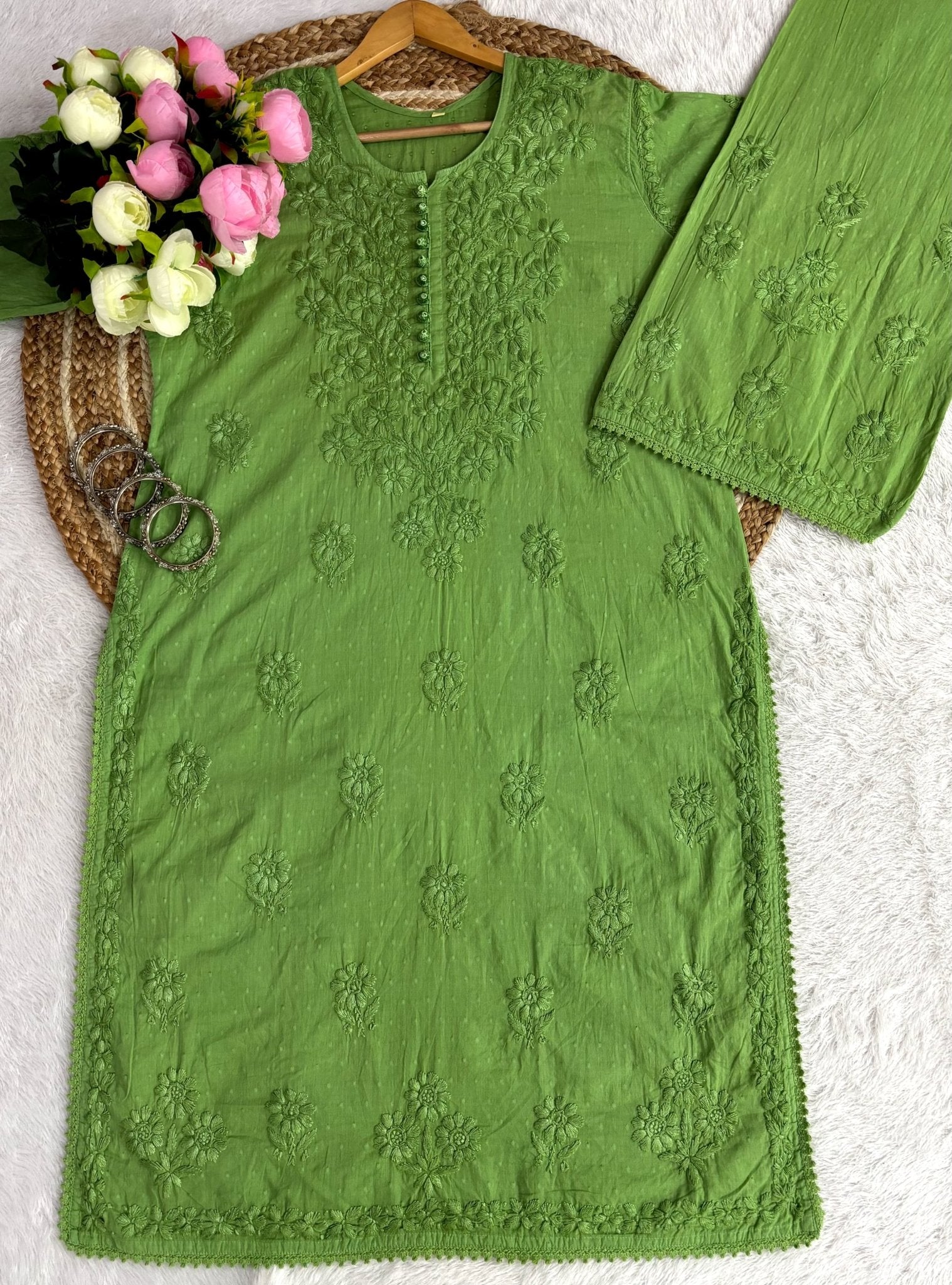 Ghass patti hand work kurta plazzo set - Chikankari official