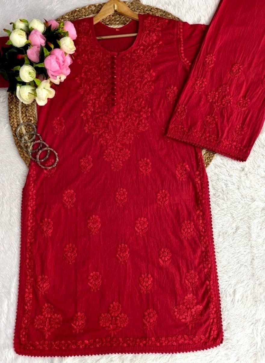 Ghasspatti Handwork Cotton Palazzo Set - Chikankari official