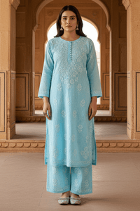 Ghasspatti Handwork Cotton Palazzo Set - Chikankari official