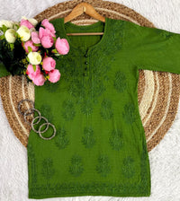 Ghasspatti Handwork cotton short top - Chikankari official