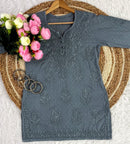 Ghasspatti Handwork cotton short top - Chikankari official
