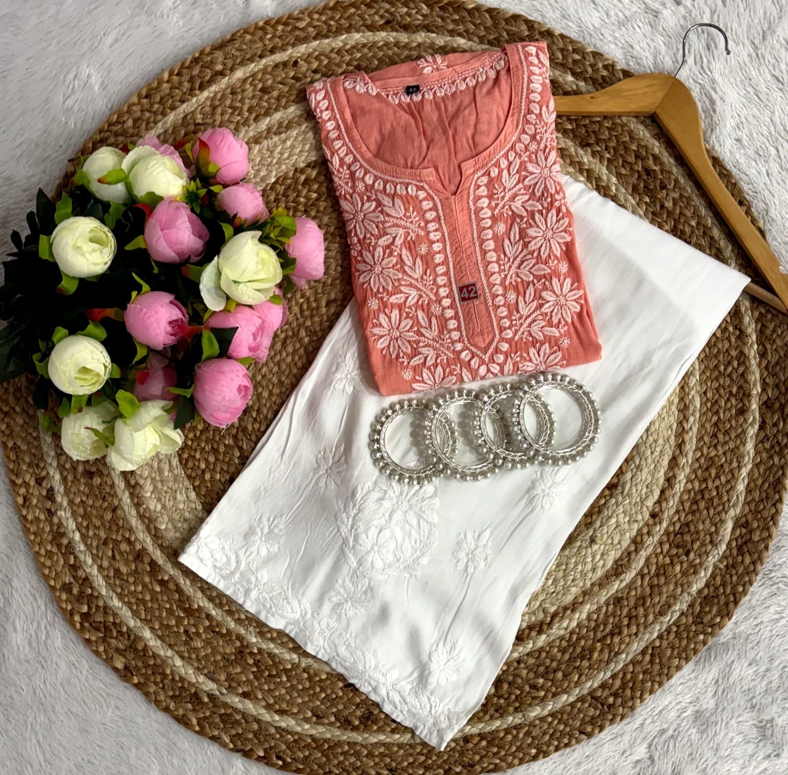 Ghasspatti thread work muslin short Top - Chikankari official