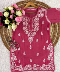 Ghasspatti thread work muslin short Top - Chikankari official