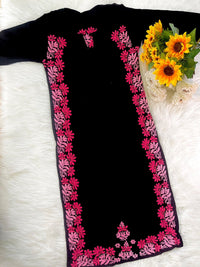 Glowing pink thread Black Base Chikankari Long Kurta - Chikankari official
