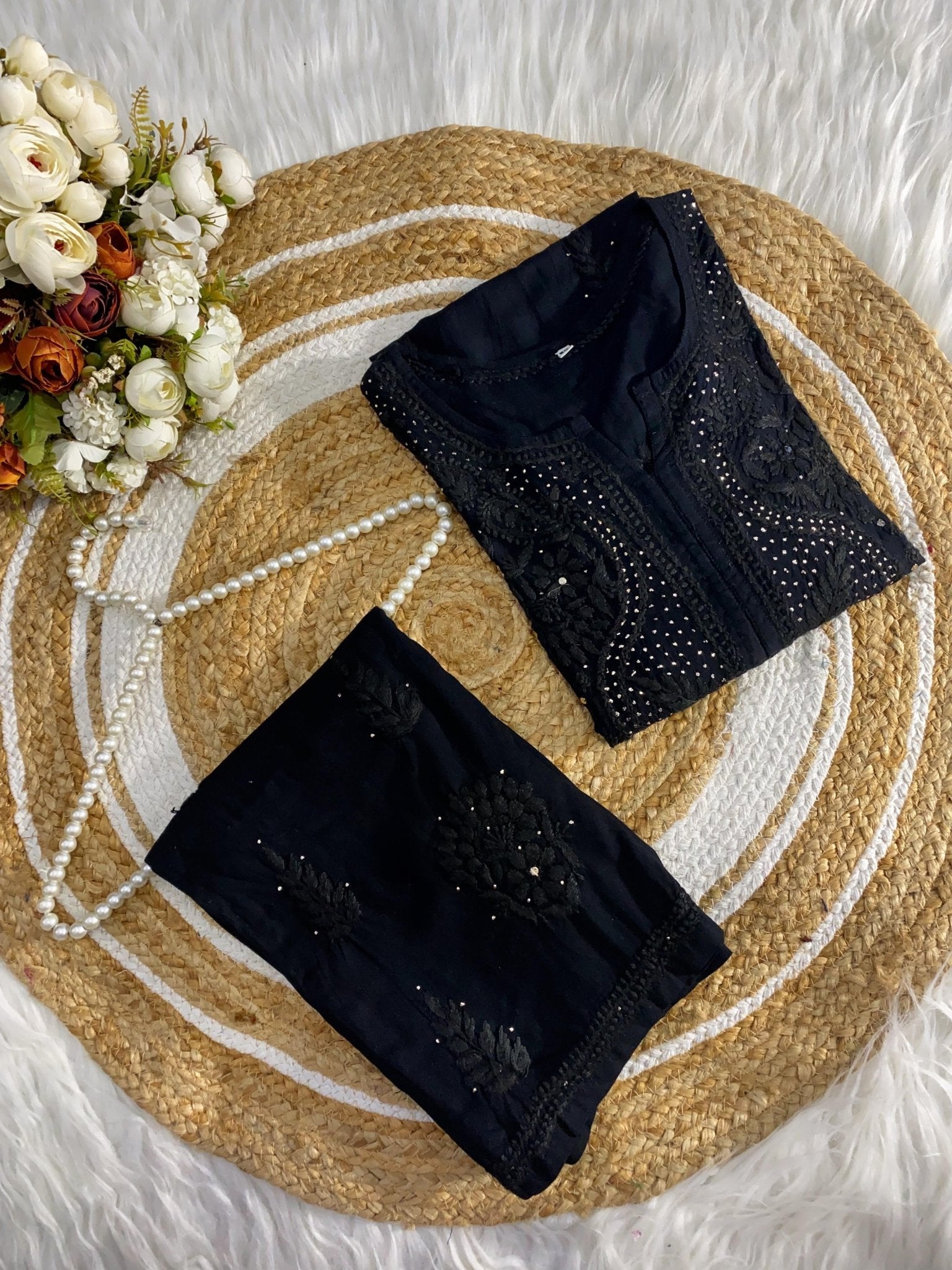Golden muqaish Rayon Handwork 2pc Set - Chikankari official