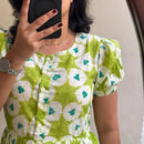 Green Flower ikkat print Cotton Full Flair Middy Gown - Chikankari official