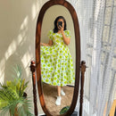 Green Flower ikkat print Cotton Full Flair Middy Gown - Chikankari official