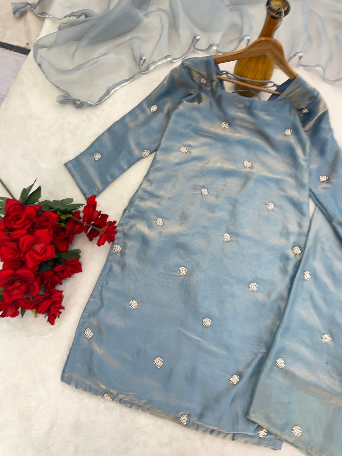 Grey Ready made occasionally Wear 3pc Set - Chikankari official