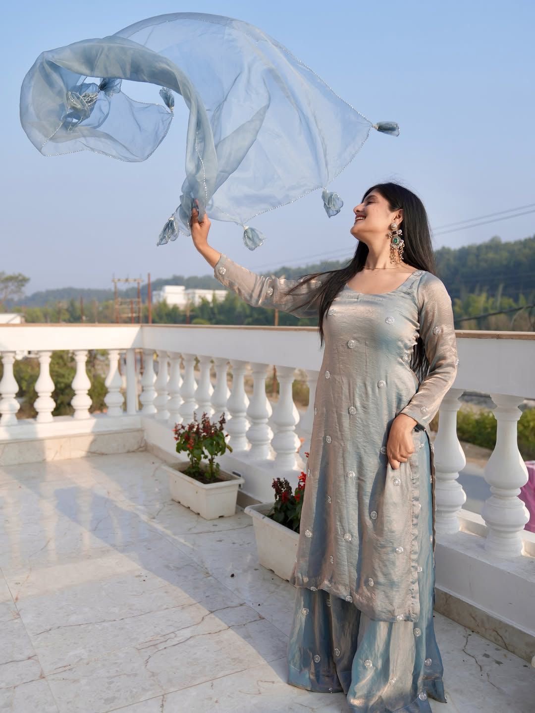 Grey Ready made occasionally Wear 3pc Set - Chikankari official