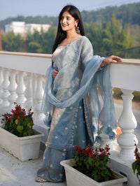 Grey Ready made occasionally Wear 3pc Set - Chikankari official