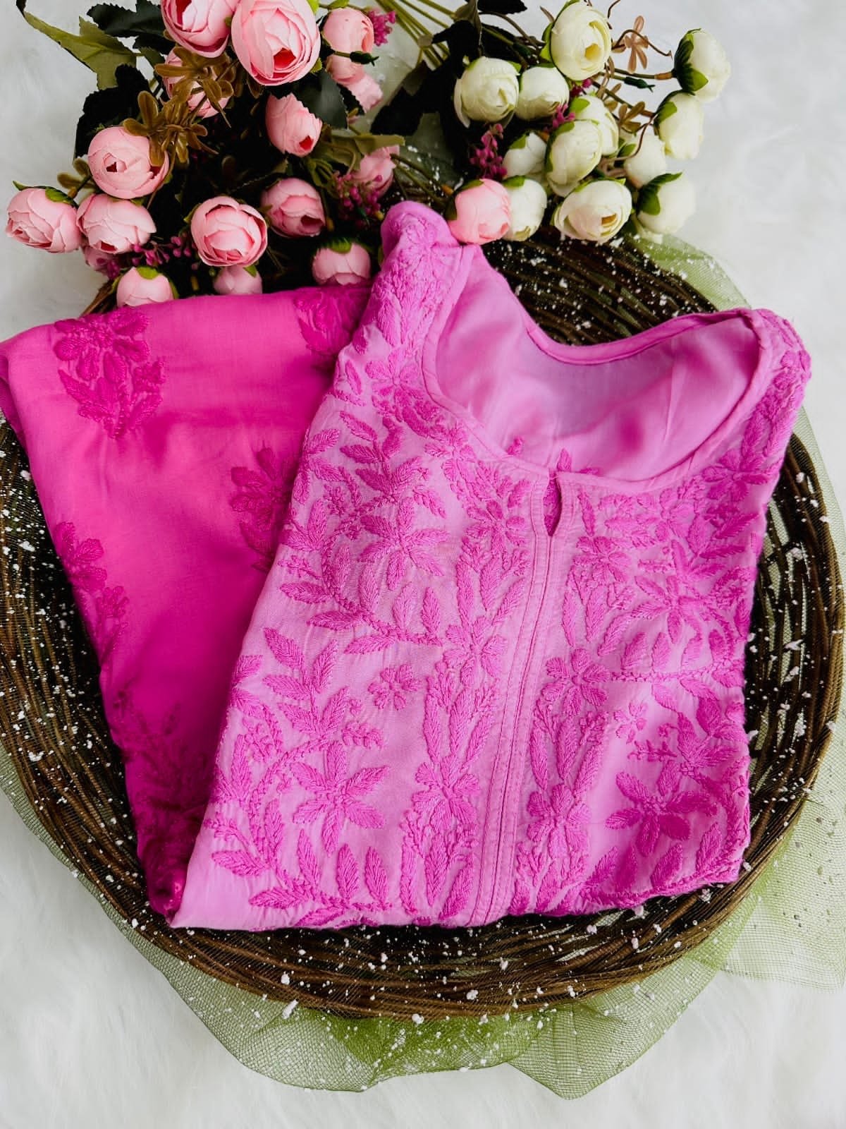 Gulab Modal Trending Ombre Dyed Chikan Kurtis