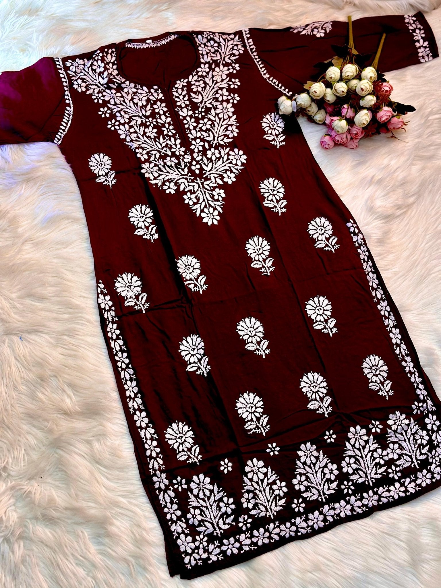 Gulshan Heavy Daman Modal Cotton Kurta - Chikankari official