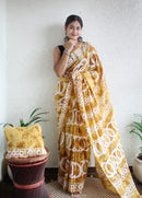 Hand Block Printed Saree - Chikankari official