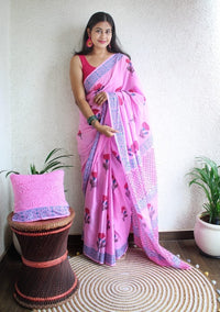 Hand Block Printed Saree - Chikankari official