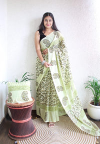 Hand Block Printed Saree - Chikankari official