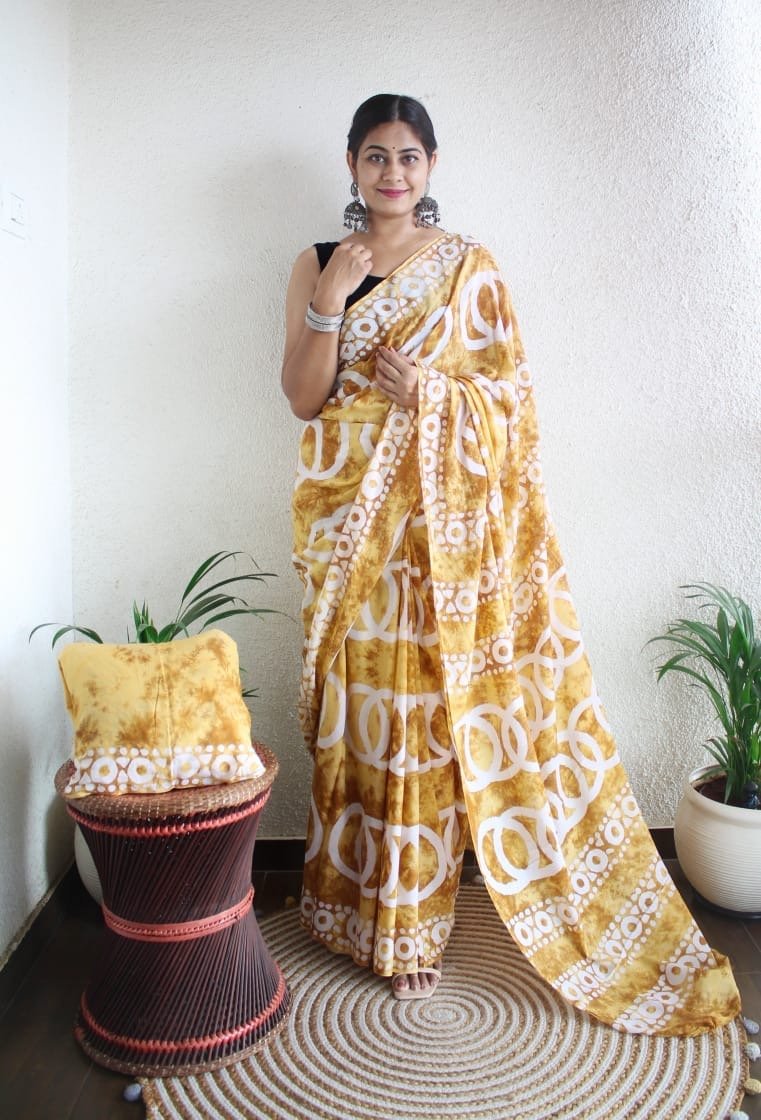 Hand Block Printed Saree - Chikankari official